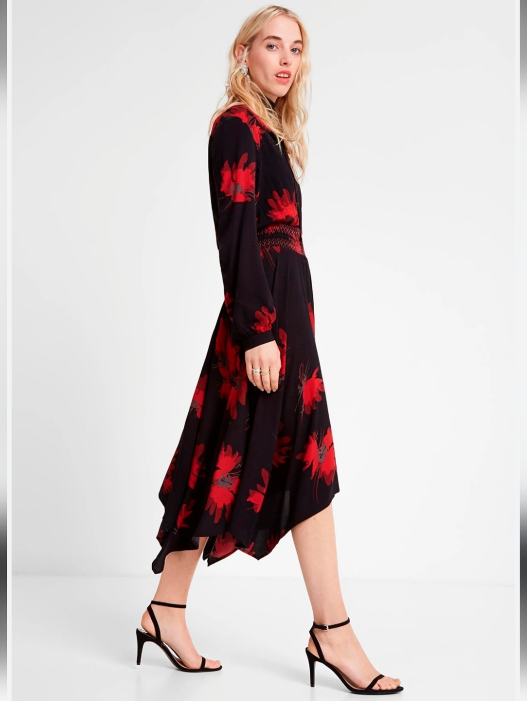 Desigual Assymetric Midi Butterfly Dress Size 12 Black & Red (44 European)